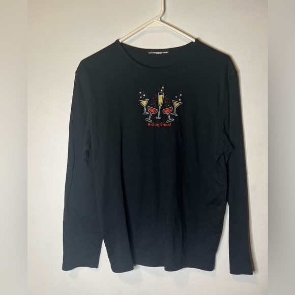 None Tops - M & C Sportswear Womens Black Embellished Holiday
Cheer Top Pullover size XL